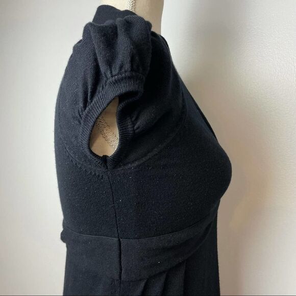 Mandee Solid Black V Neck Twist Front Stretchy Mini Dress Short Sleeve size L - Picture 4 of 11